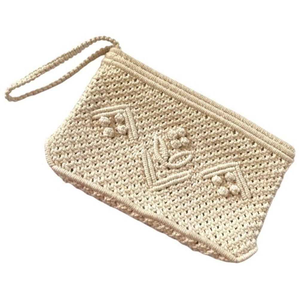Vintage Macrame crochet tied clutch‎ purse bag wristlet
